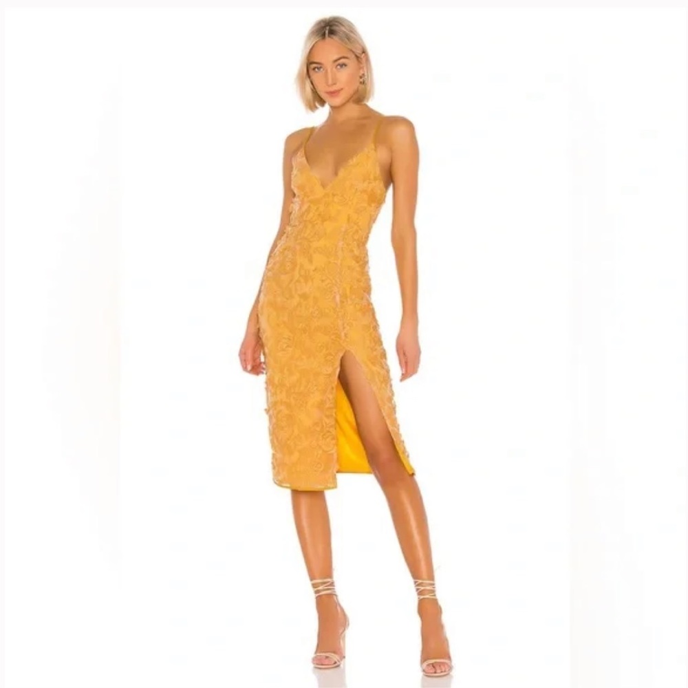 Lover and friends Saba Midi Dress in Goldenrod Yellow size xxs